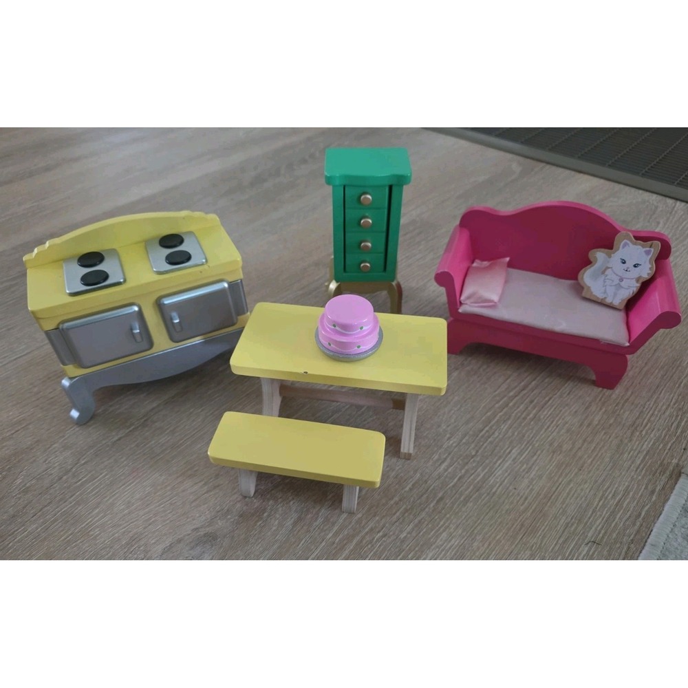 KidKraft Wooden Dollhouse Furniture Set Stove Daybed Table Cat Cake
